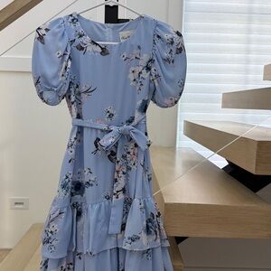 Rare Editions Blue Floral Ruffle Dress